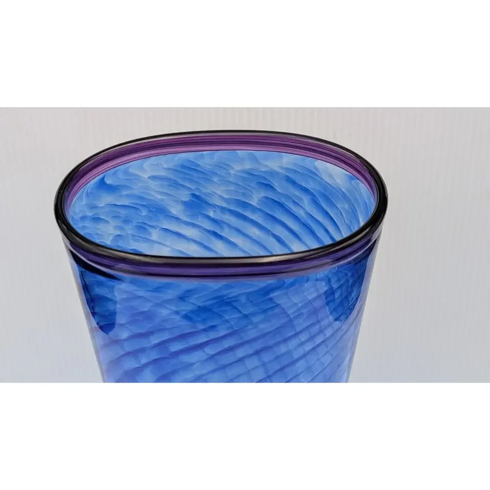 Curtiss Brock Studio CB Glass Blue Purple Spiral Swirl Optic Vase 14.25